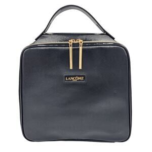Lancome Paris Black & Gold Square Zip Around Cosmetic Bag Travel Case w/ Handle